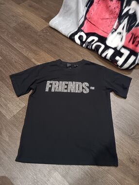Vlone x Swarovski Friends T-Shirt Size M Black Big Logo Rhinestones